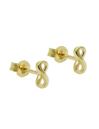 stud earrings 6x3mm infinity sign shiny 18k gold