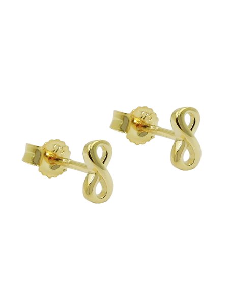 stud earrings 6x3mm infinity sign shiny 18k gold