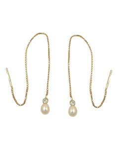 earrings thread 93mm venetian box chain cultured pearl cubic zirconia 9k gold