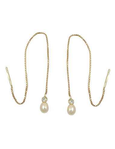 earrings thread 93mm venetian box chain cultured pearl cubic zirconia 9k gold