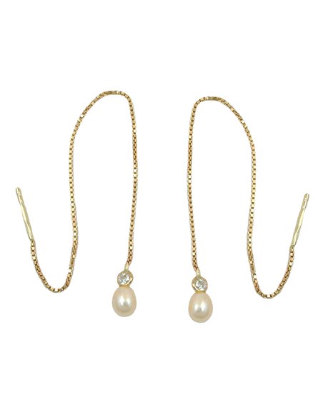 earrings thread 93mm venetian box chain cultured pearl cubic zirconia 9k gold