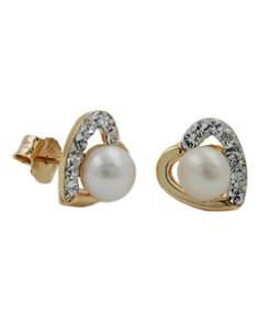 earrings studs pearl/zirconia 9k gold