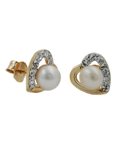 earrings studs pearl/zirconia 9k gold