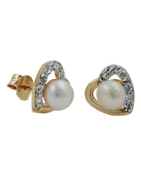 earrings studs pearl/zirconia 9k gold