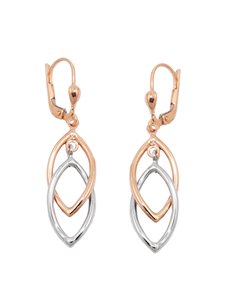 leverback earrings dangles 43x10mm 2 ovals bicolor with white gold 9k rose gold