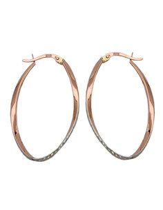hoop earrings 33x20mm oval bicolor rhodium plated diamond 9k rose gold