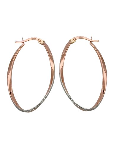 hoop earrings 33x20mm oval bicolor rhodium plated diamond 9k rose gold