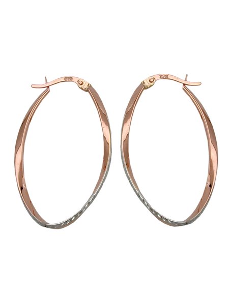 hoop earrings 33x20mm oval bicolor rhodium plated diamond 9k rose gold