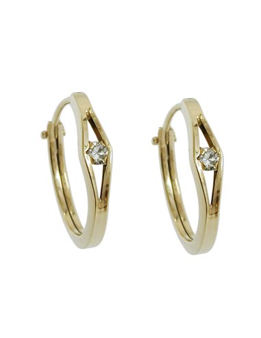 hoop earrings 12x2.3mm square closure cubic zirconia 9k gold