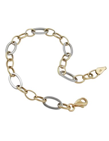 bracelet 7mm anchor chain oval bicolor alloyed white gold 9k gold 19cm