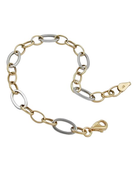 bracelet 7mm anchor chain oval bicolor alloyed white gold 9k gold 19cm