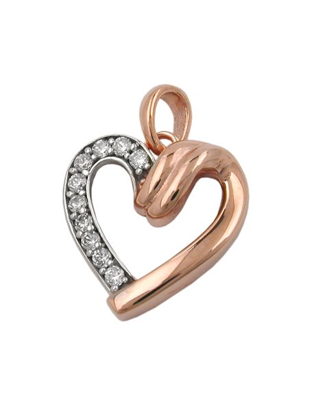pendant 13mm heart with zirconias bicolor 9k rose gold
