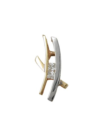 pendant 15x7mm bicolor two-tone shiny with zirconias 9k gold