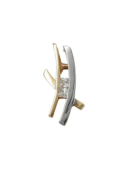 pendant 15x7mm bicolor two-tone shiny with zirconias 9k gold
