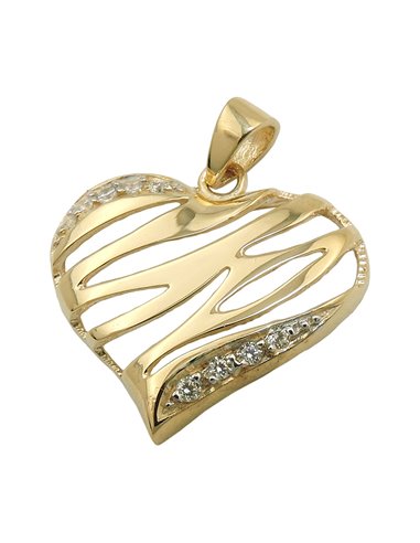 pendant 17x20mm heart shiny with 9 zirconias 9kt gold