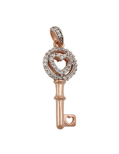 pendant 21x9mm bicolor rhodium plated cubic zirconia 9k rose gold