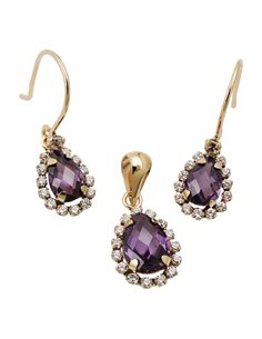 set earring/pendant zirconia 9k gold