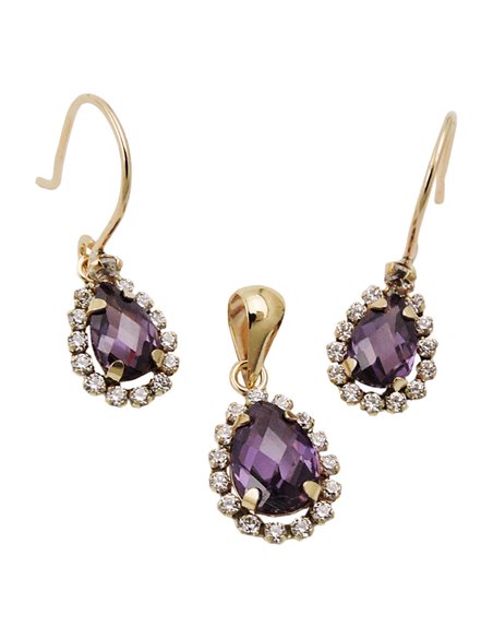 set earring/pendant zirconia 9k gold